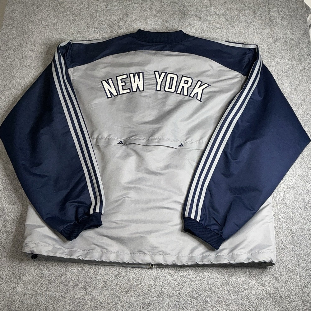 Adidas New York Yankees Jacket XXL Navy Blue Gray Full Zip 3 Stripes Logo - Picture 8 of 11